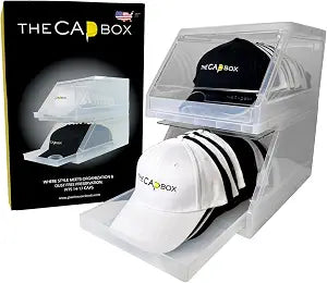 The CapBox 2.0 (2 Pack Clear) Hat Organizer for Baseball Caps, Stackable Sliding Tray Hat Rack & Hat Holder Hat Hanger Cap Storage Container 2 Yr. Warranty Anti Tilting & Tray Stopper (Clear)