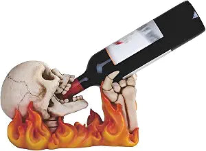 ICE ARMOR 11" W Skull with Flame Wine Rack Bottle Holder Dining Room Figurine Statue Sculpture Ornament Decoration Home/Room Decor Ideas
