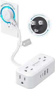 TROND 360 Rotating Flat Plug Power Strip 1.5ft, 4 Widely AC Outlets, White