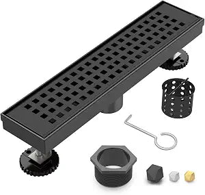 12 Inch Linear Shower Drain - Matte Black, with Removable Grate