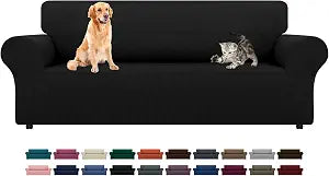 LURKA Stretch Couch Cover for Sofa, 1 Piece 3 Cushion Slipcover, Black