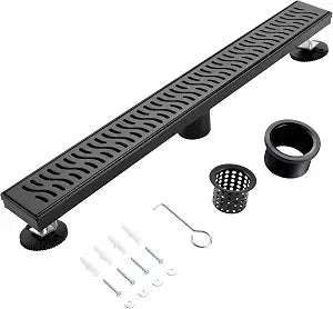 28 Inch Linear Shower Drain, Matte Black Shower Drain, Removable Grate, 304 Stainless Steel, Easy to Install and Clean for Bathrooms (Drain Base Not Included)