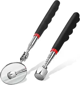 Telescoping Magnetic Pickup Tool Set Pull Force 22 lb, Extendable Magnet Pick-Up Tools, Telescopic Magnet Stick, Round 360 Swivel Adjustable Inspection Mirror, Birthday Gifts for Men, Dad, 2 Pack