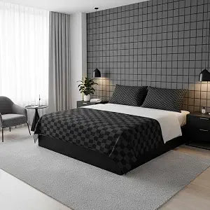 Manfei Black and Gray Checkered Bed Sheet Set for Kids,Geometric Plaids Grids Simple Sheets Set,Abstract Checkerboard Buffalo Squares Sheet Sets with Deep Pocket,Top Flat Sheet,Twin Size