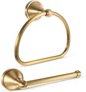 2 Pcs Brass Toilet Paper Holder Towel Ring Set, Brushed Gold Bathroom Hardware Hand Towel Holder Rustic Towels Rack Bathroom Accessories Set Wall Mount