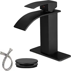 Waterfall Bathroom Faucet, Stainless Steel, Matte Black