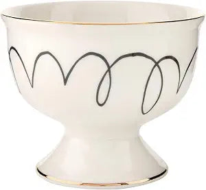 Santa Barbara Design Studio Ceramic Ice Cream Bowl Footed Dessert Bowl Sundae Cup, 4" Dia x 3.25" H, Black Squiggles
