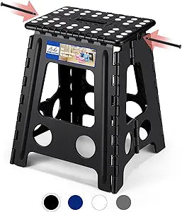 ACKO 16 Inch Folding Step Stool with Safety Lock, Holds 400 lbs, Black