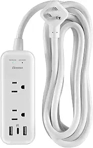 Gaston Surge Protector Power Strip - 10 Ft Plug Extension Cord, 4 Widely Outlets, 3 USB Ports(1 USB C), 2 Side Outlet Extender for Home Office, White, ETL