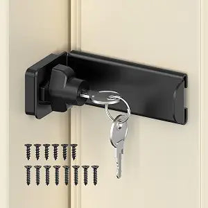 3.3" Keyed Sliding Barn Door Lock, 90 Corner Latch (Black-1 Pc)