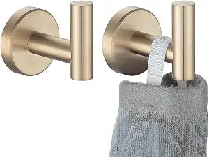 JQK Bathroom Towel Hook Champagne Bronze, Coat Robe Clothes Hook for Bathroom Wall Mounted (Pack of 2), SUS 304 Stainless Steel 0.8mm, TH100-CB-P2