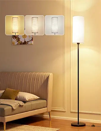 YHW LED Floor Lamp for Living Room with 3 Color Temperatures, Standing Lamp Tall Industrial Reading for Bedroom, Office, 12W LED Bulb, Beige Lampshade Included 68.89