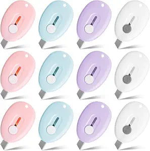 Bates- Mini Retractable Box Cutter, 12 pcs, Pastel Colors, Small Box Cutter Small, Mini Utility Knife, Mini Box Cutters Retractable, Mini Box Cutter Keychain Utility Knife, Small Box Cutter Mini