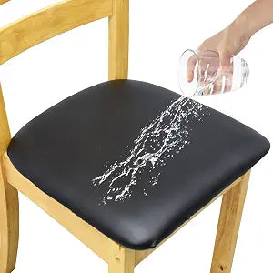 Leather Stretch Chair Seat Covers Waterproof Cushion (Black, 2 PCS)