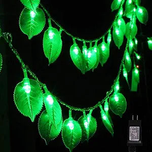 Plug in Green Leaf String Lights, 33ft 100 LED Leaf String Lights 8 Modes Fairy Lights for Christmas Bedroom and Decoration Courtyard Park Lighting