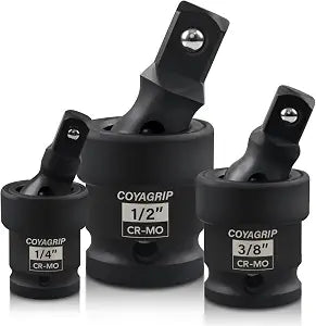 Impact Universal Joint Swivel Socket Set, 3-Piece 1/2'', 3/8'', 1/4'' Drive Flexible U-Joint Adapters Set, Premium CR-MO Steel, Wobble