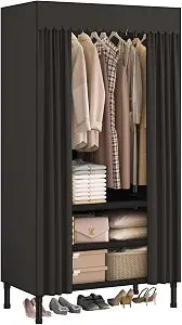 Portable Closet with Cover 27.5"x17.7"x65.7" Wardrobe Closet Black