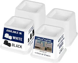 Lifemaster Furniture Riser Set - 4 Pieces Non-Slip Design Furniture Leg Riser fits with Bed, Chair, Table, Sofa, Desk, and Couches - White