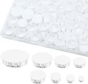 180PCS 8 Sizes White Plastic Hole Plugs, Knockout Plugs for Reserved Holes in Kitchen Cabinet, 1/4" to 1" Sizes