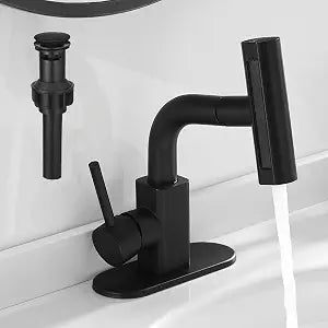 RUMOSE Matte Black Bathroom Faucets with 4 Mode Pull Down Sprayer