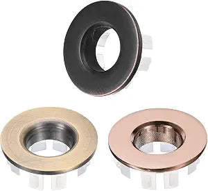 uxcell 3pcs Sink Overflow Ring Set, Bathroom Kitchen Basin Trim Bath Sink Hole Round Brass Overflow Drain Cover Insert in Hole (Rose Gold, Bronze, Brushed Black)