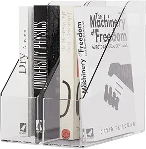 Magazine Holder, Clear Plastic Vertical File Magazine Organizer, Desktop File Magazine Book Storage Shelf for Office Desk (2PCS), 10.6x9.8x3.1 Inch