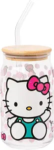 Silver Buffalo Sanrio Hello Kitty Strawberry Milk Bow, Glass Tumbler, 16oz