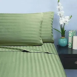 Elegant Comfort Wrinkle & Fade Resistant 1500 Thread Count - Damask Stripes Egyptian Quality Luxurious Silky Soft 4pc Sheet Set, Up to 16" Deep Pocket, Full, Sage