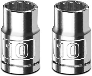 2PCS 3/8" Drive 10mm Socket Set, Shallow, Mirror Finish, Cr-V Steel, 12-Point