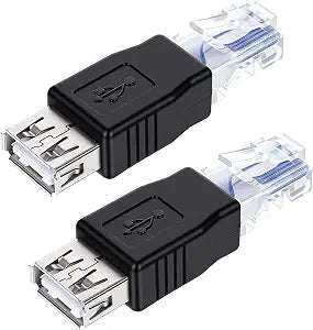 2PCS Ethernet to USB Adapter RJ45 Internet Male to USB Female Connectorusb toPhone Jack Adapter for Computer Camera/Router/Modem/Surveillance Camera with Network Function