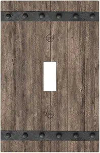 Farmhouse Wooden Vintage Wood Plank Decorative 1-Gang Toggle Light Switch Cover Country Barn Door Single Toggle Wall Plate Faceplate Mid Size Electrical Outlet Cover Bathroom