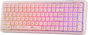 MechLands X Maorbeng X100 PRO Membrane Gaming Keyboard with Number Pad, RGB Backlits, Wireless Computer Keyboard with 5000mAh Battery, BT/2.4G/USB-C Wired, 96% Layout for Windows/Mac/PC (Pink)