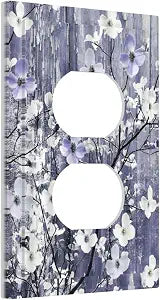 Decorative Outlet Covers Rustic White Pear Flowers Floral Vintage Purple Wood Plank 1 Gang Duplex Light Switch Cover Plate Wall Plates for Electrical Outlets Electrical Switchplate Face Plate