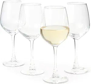 Amazon Basics Stemmed White Wine Glasses Set Of 4, 12 Oz Clear Glass, Classic Design for Everyday Dining, Weddings & Parties, Dishwasher-Safe