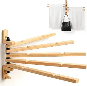 9 x 13 Inch Wooden Swivel Towel Rack Wall Mounted Drying, Natural