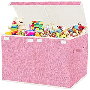 Toy Storage Box with Lid, Collapsible 82L Pink