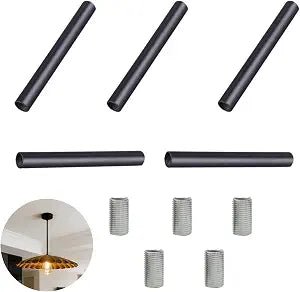 5 PCS 6 Inches Matte Black Chandelier Extension Rods M10 Light Extension Downrods for Pendant Lights and Chandeliers Lighting Fixture Support with 1 mm Thread Pitch Design