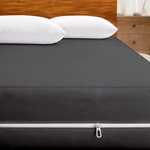 Microfiber Full Zipper Fitted Sheet, 8 Inch Deep Pocket Mattress Cover for RV and Home, Soft Lightweight Wrinkle-Free, Solid Dark Grey