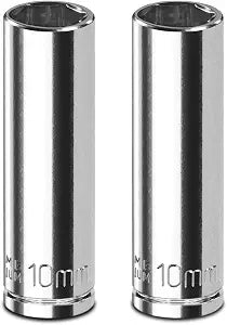 2PCS 1/4" Drive 10mm Socket Set, Deep, Mirror Finish, Cr-V Steel, 6-Point