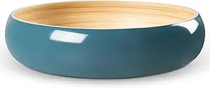 LEXA Bamboo Fruit Bowl for Kitchen Counter, 12 Inch Large & Round, Artisan Lacquered Wooden Fruit Bowl or Candy Bowl, Handcrafted Bamboo Fruit Basket for Kitchen & Home Decor (Navy Blue)