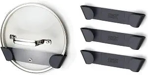 Joseph Joseph Cupboard Store - Set of 4 Pot and Pan Lid Holders Self Adhesive Wall Mount Storage Organizer, Suitable for Lids Up to 9 in , 3M VHB Tape Included, Gray