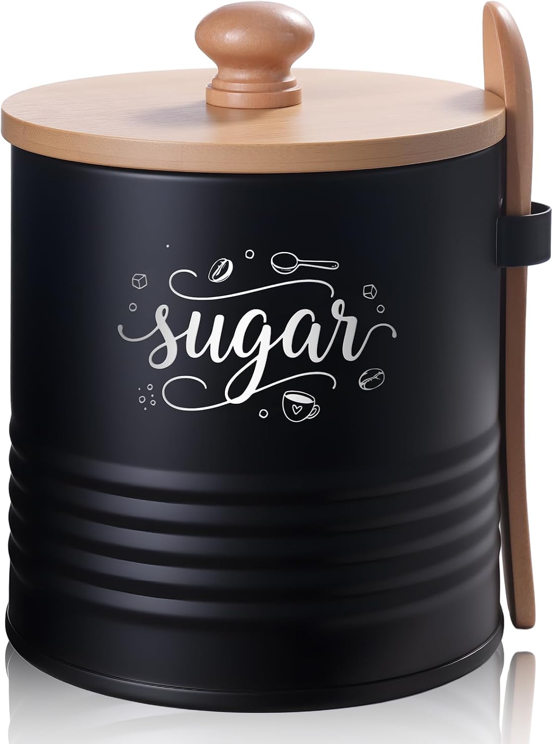 AISBUGUR Sugar Container with Lid and Spoon, Metal (Black)