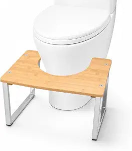 REGIS 6 Inch Bamboo Toilet Stool, Non-Slip Squat Stool with Stainless Steel Legs, Bathroom Footstool for Easier Squatting