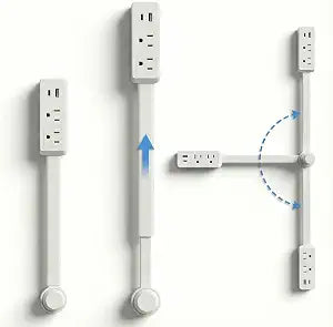 Outlet Extender Stick Behind Couch, 180 Rotatable18-28" Long Reach Extendable Power Outlet with 2 AC & USB-A/C Ports, Flat Plug No-Drill Extension Cord with Multiple Outlets Dorm Essentials