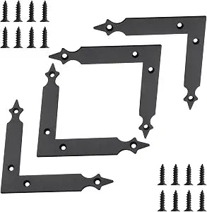 4Pcs Sliding Door Barn Door Decorative Corner Bracket Black Hardware Decorator for Garage Door Gates Shutters Furniture Farmhouse Mirrors Frame Garden Gate L Shape (4.92 inches)