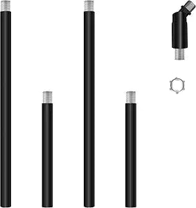 M10 Threaded Extension Poles Lighting Fixture Downrods Stems & 180 Degrees Sloped Ceiling Adapter Kits for Pendant Light, Island Lighting, Chandeliers (Black)