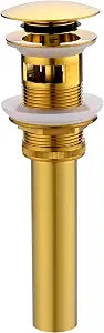 Luxier Brass Bathroom Sink Pop-Up Drain Stopper for Vessel and Vanity Sinks with Overflow in Brushed Gold, DS02-TG