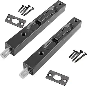 (2-Pack) 304 Stainless Steel 6(15cm) Security Door Bolt Latch, Double Door Lever Action Flush Bolt Latch, French Slide Lock, Black Finish
