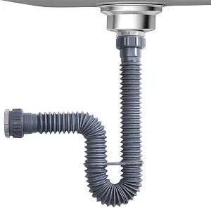 Sink Drain Kit with Expandable Flexible 9.6" to 27" P-trap, 1-1/2" or 1-1/4" with Adapter for Bathroom and Kitchen
