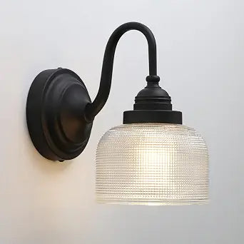 Yosoan Brass Vintage Wall Sconce with Striped Bowl Shade, 1-Light Indoor Modern Retro Vanity Industrial Wall Mounted Hardwired for Living Room Bedroom Fireplace Hallway(Black)